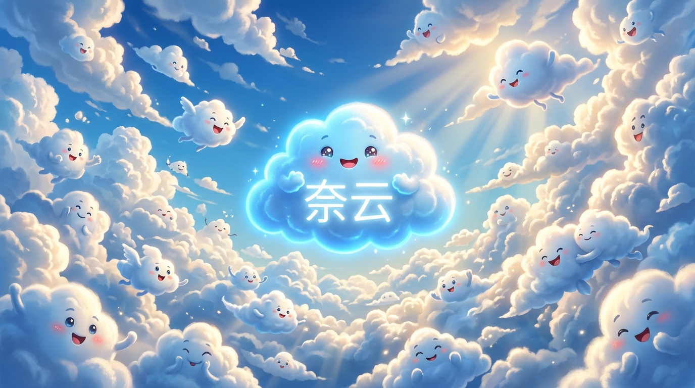 奈云 蓝天白云欢乐互动主题形象插画